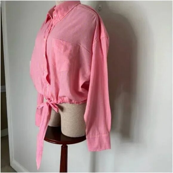 Xirena Women's Kytt Barbiecore Striped 100% Cotton Button-down Front Tie Medium - Picture 7 of 10